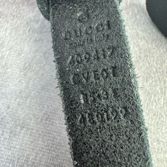 Gucci Distressed Edge Black Belt Gold Double GG Buckle 409417 85/34 - Picture 8 of 9